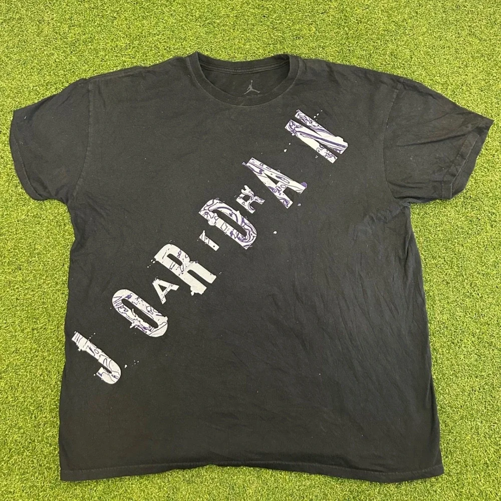 Jordan Mens Graphic T-Shirt Black Purple Marble Print XXL Short Sleeve Tee